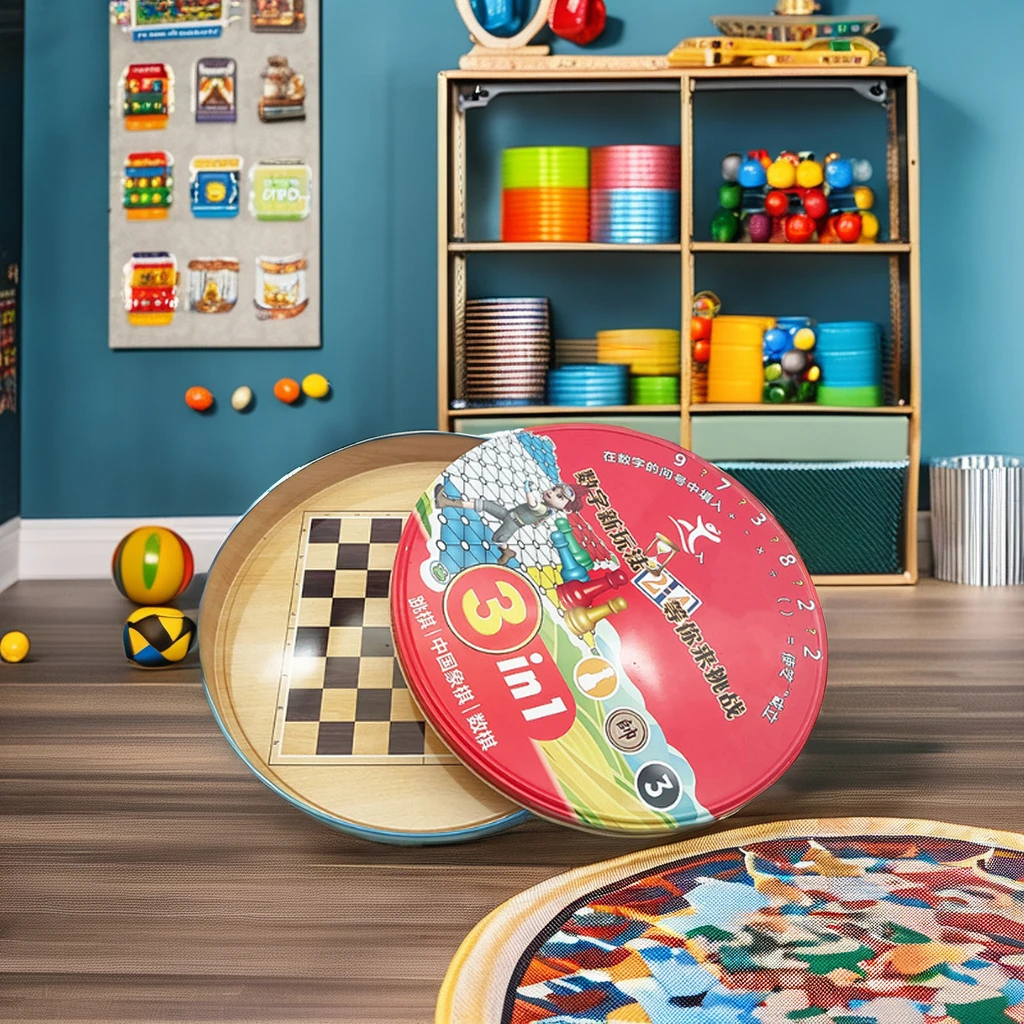 Custom tinplate chessboard Round tinplate storage box