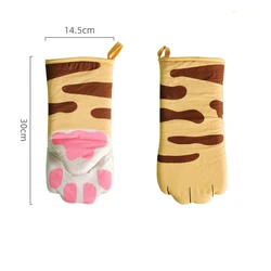 Cartoon Animal Cat Paws Oven Mitts Long Cotton Baking Insulation  Mitts Microwave Heat Resistant Non-Slip Kitchen Mitts