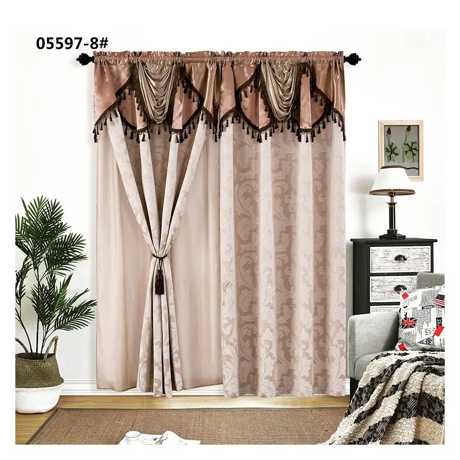 Europe and America Classic Style Jacquard Curtain with Multiple Valance Design to Choose