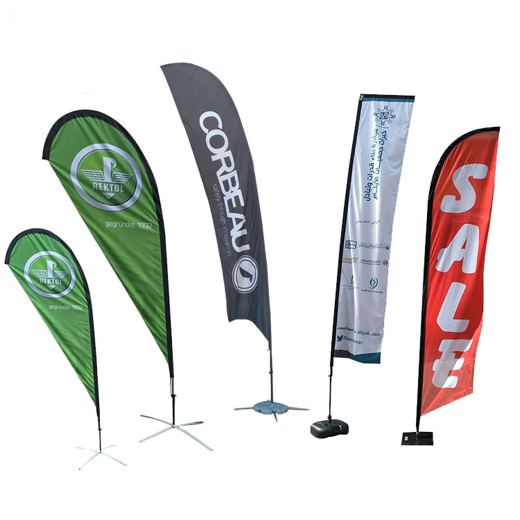 Promotional Display Advertising Outdoor Teardrop Feather Flying Beach Flag Banner Stand For Event Games