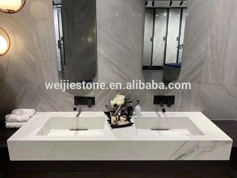 Квадратная раковина из белого мрамора для ванной