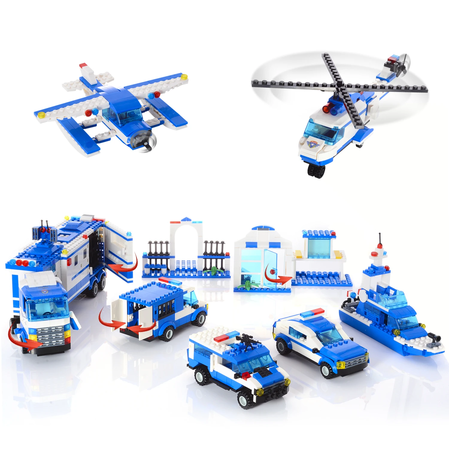 8 in 1 Mobile Command Center City Station Building Sets Bricks Toy with Cop Car & Patrol Vehicles with Storage Box Present Gift
