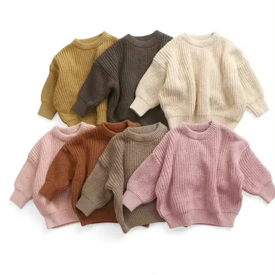 Solid Unisex Chunky Kids Children Knitwear Sweater Knitting Newborn Baby Sweater for Boys and Girls