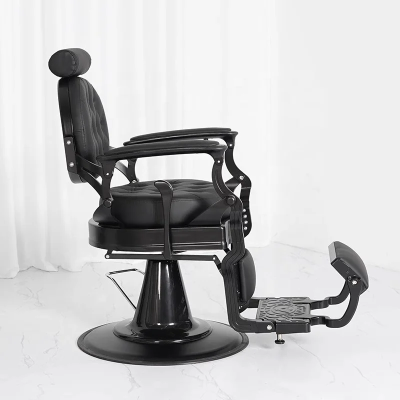 Antique classics black leather heavy duty rotating styling chair luxury retro barber chair with reclining