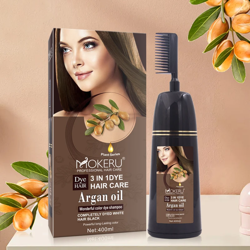 MOKERU OEM Hair Dye Shampoo Low Ammonia Natural Herbal Thailand Color Dark Brown Black Coloring Permanent Comb Hair Dye Shampoo