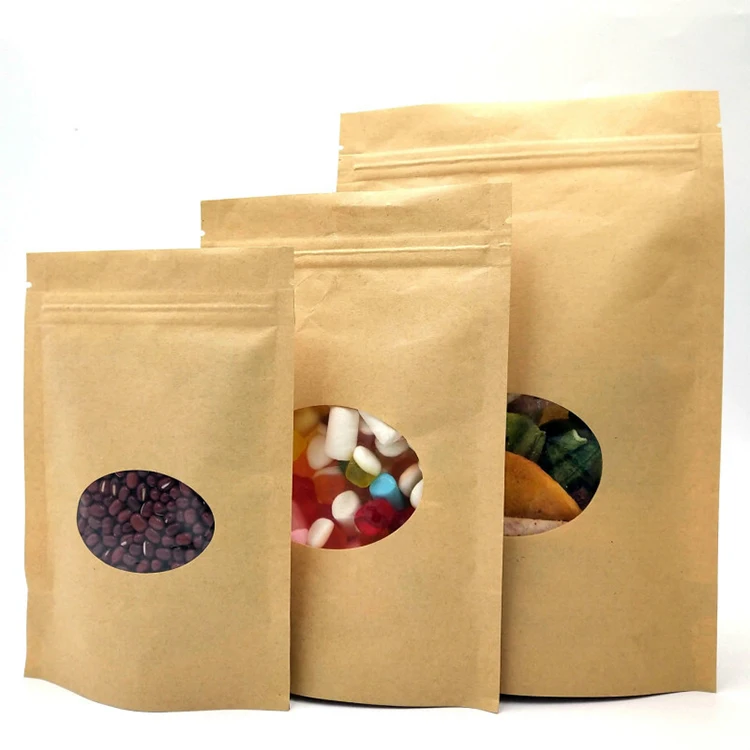 stand up pouches clear front for nuts packaging kraft pouch with