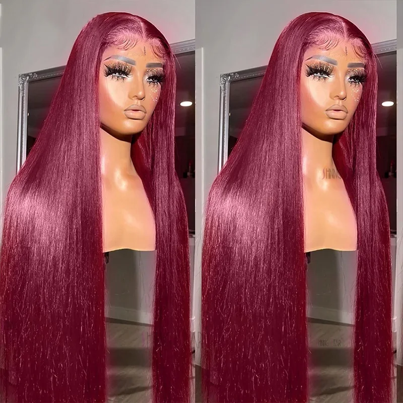 Custom Color Red Color Long Straight Raw Hair Wig 13x4 Lace Frontal Wig Red Peruvian 100% Human Hair Lace Front Wigs