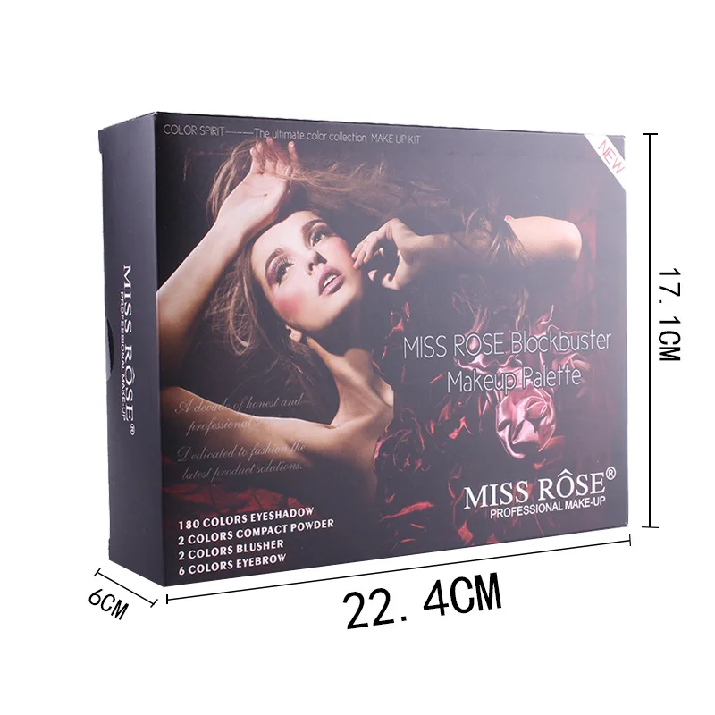 Набор для макияжа OEM ODM Miss Rose 180 цветов матовые тени век палитра нюдовый мерцающий пигмент с кисточкой частный бренд