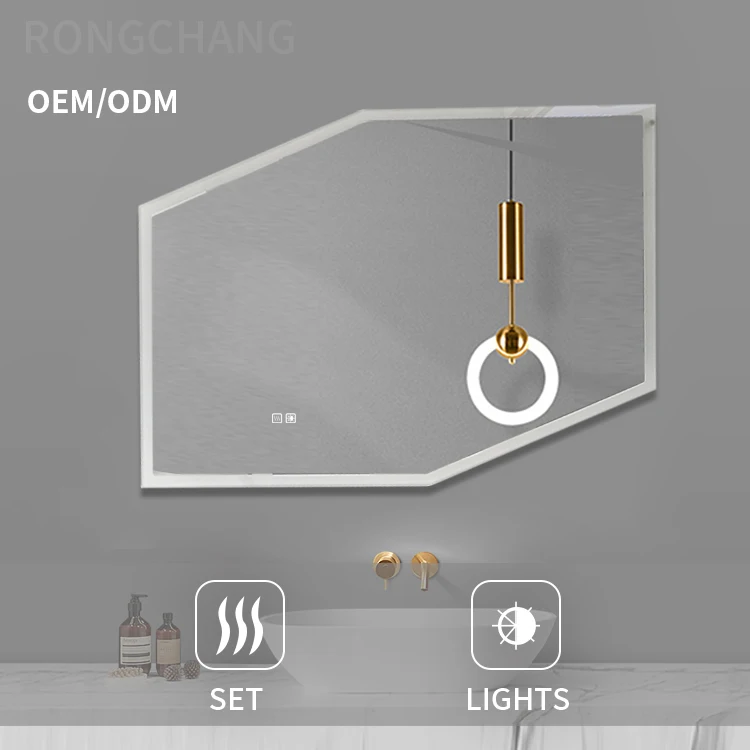 2022 Bathroom Mirror Vanity New Arrival Irregular Back Light Smart Dimming Blue Tooth Speaker Defog Luxury Large LED Wall Mirror