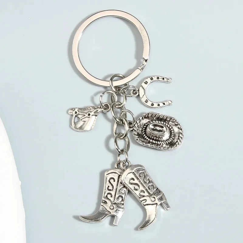 Metal Keychain Horse Cowboy Hat Boot Horseshoe Key Ring Alloy Key Chains For Women Men Handbag Accessories DIY Jewelry Gifts