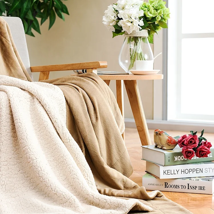 China manufacture fleece white plain double ply blanket sherpa blanket for bedroom