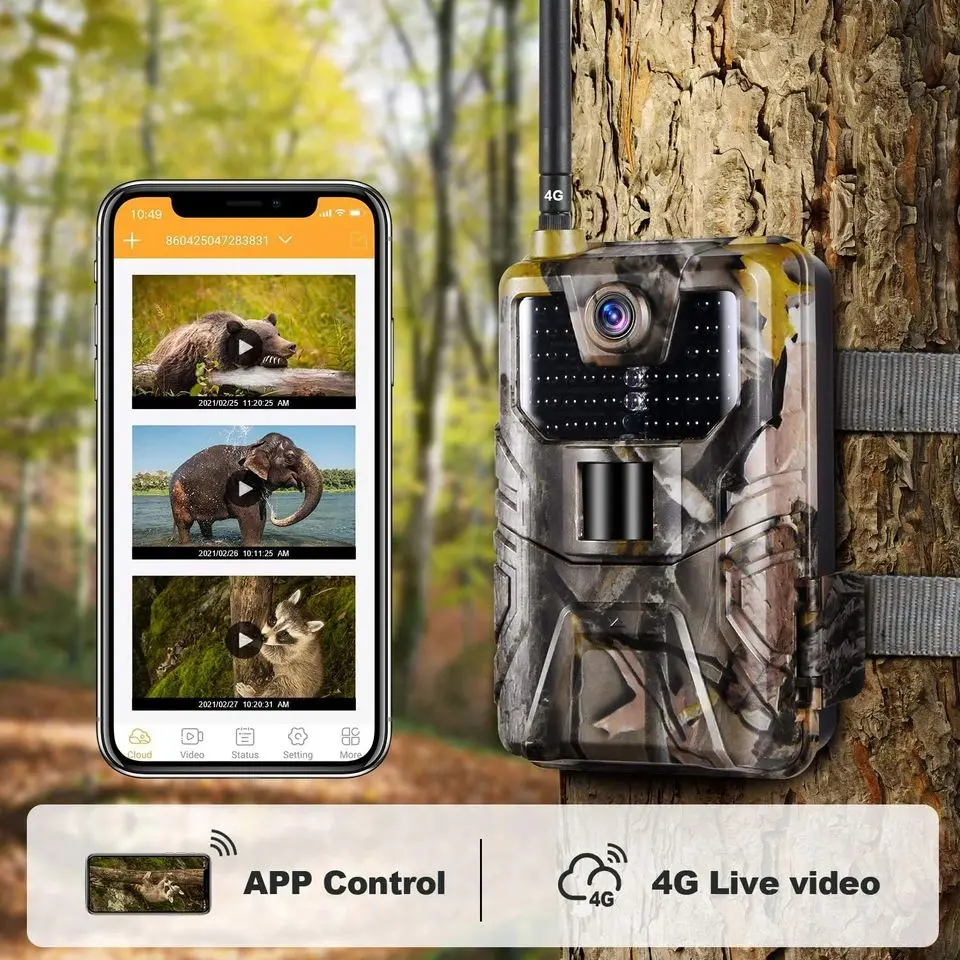 HC-900PRO 4K 30MP Hunting Camera with APP Cloud 4G Live Video 256GB Wireless IP65 Waterproof Wildlife Trail Camera