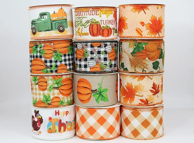 Christmas Thanksgiving Ribbon Fall harvest Themed series Ribbon Harvest Pumpkin Ornament ribbon