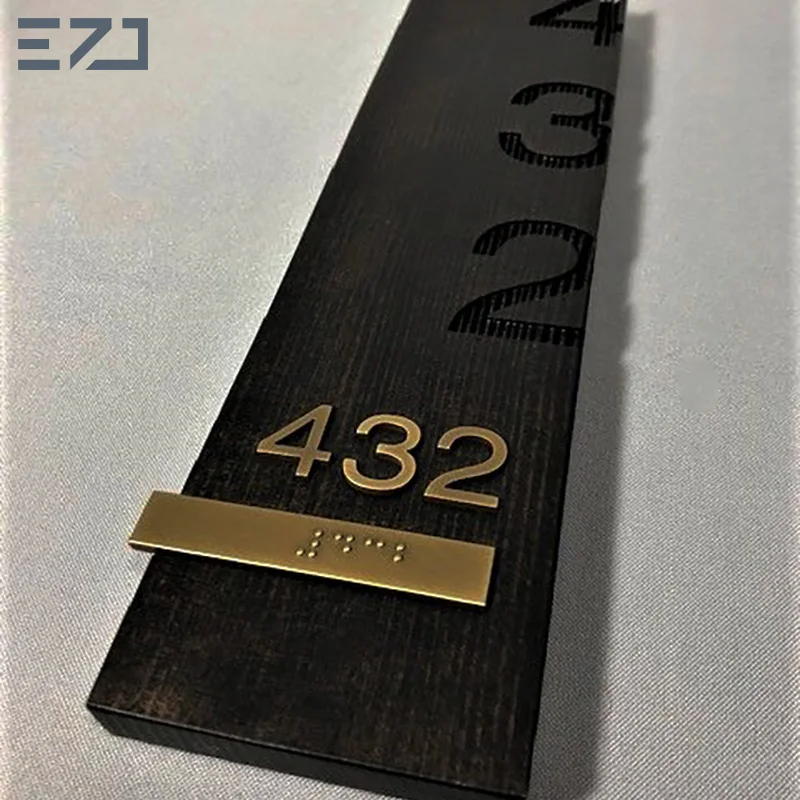 ADA Compliant Wood Stainless Steel Tactile Raised Grade 2 Braille Hotel House Room Wall Mounting Door Sign Plaques from EZD
