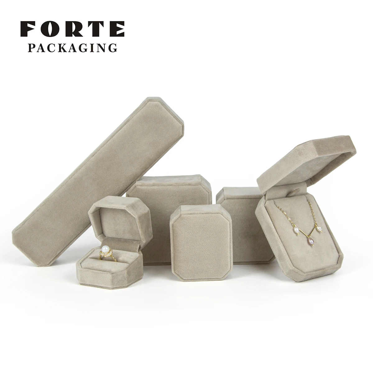 FORTE Factory Custom New Design Luxury Ring Necklace Bracelet Jewelry Box Octagonal Shape Velvet Jewelry Packaging Box With Logo