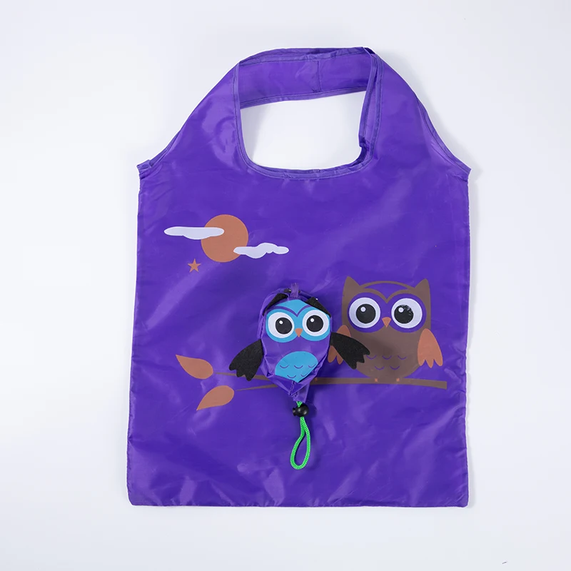 Eco Friendly Reusable Shopping Tote Bags Cute Cartoon Owl Foldable Grocery Bag with Pouch