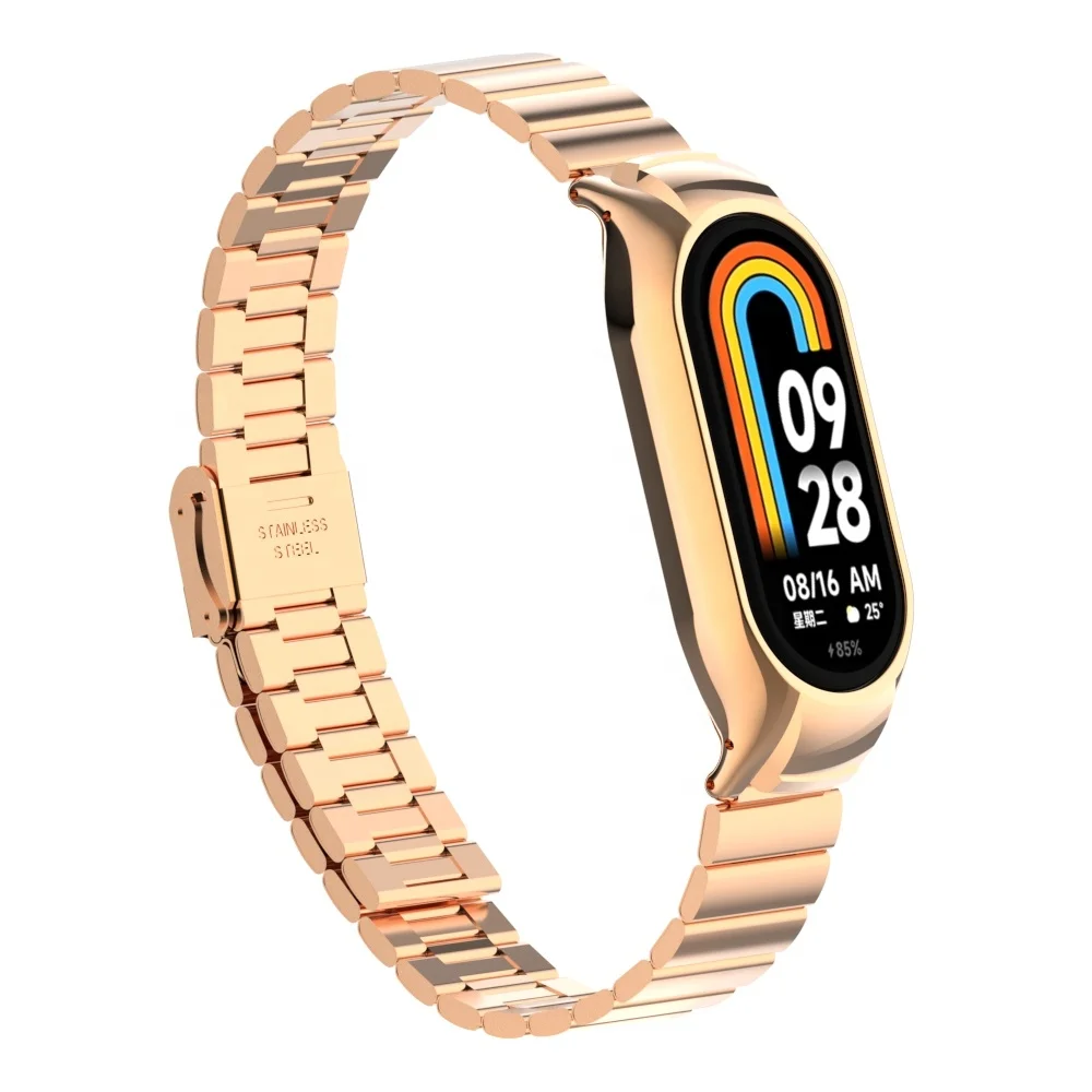 ODM HOLDMI metal band strap 80106 series rose gold bamboo buckle solid ss miband 8 united one piece watch bracelet for mi band 8