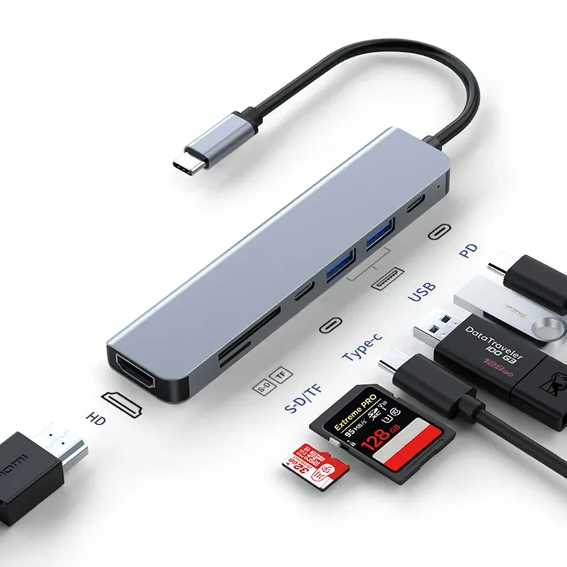 7 в 1 порт 100 Вт PD PC 4K HD 30 Гц тройной Usbc 2,0 3,0 Usb3.0 TF-карта Type-C Usb-C для ноутбука Тип C док-станция Usb-концентратор для MAC