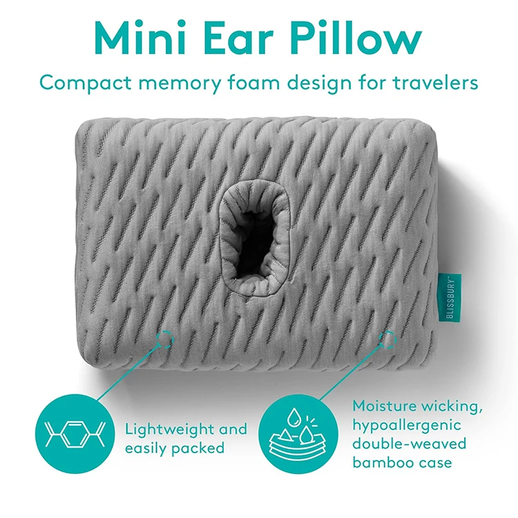 Removable Cover Side Sleeping Pillow Travel-Friendly Memory Foam Mini Ear Hole Pillow for Ear Piercings Earplugs