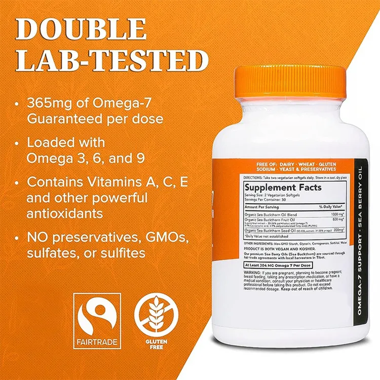 60 Day Supply Premium Organic Himalayan Sea Buckthorn Oil Supplement Omega-7 Softgels for Healthy Skin Hair Nails and Dryness