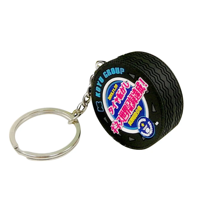Amerpromo Soft Rubber 3D Wheel Keychain Automotive Part Car Gift Key Chain Ring