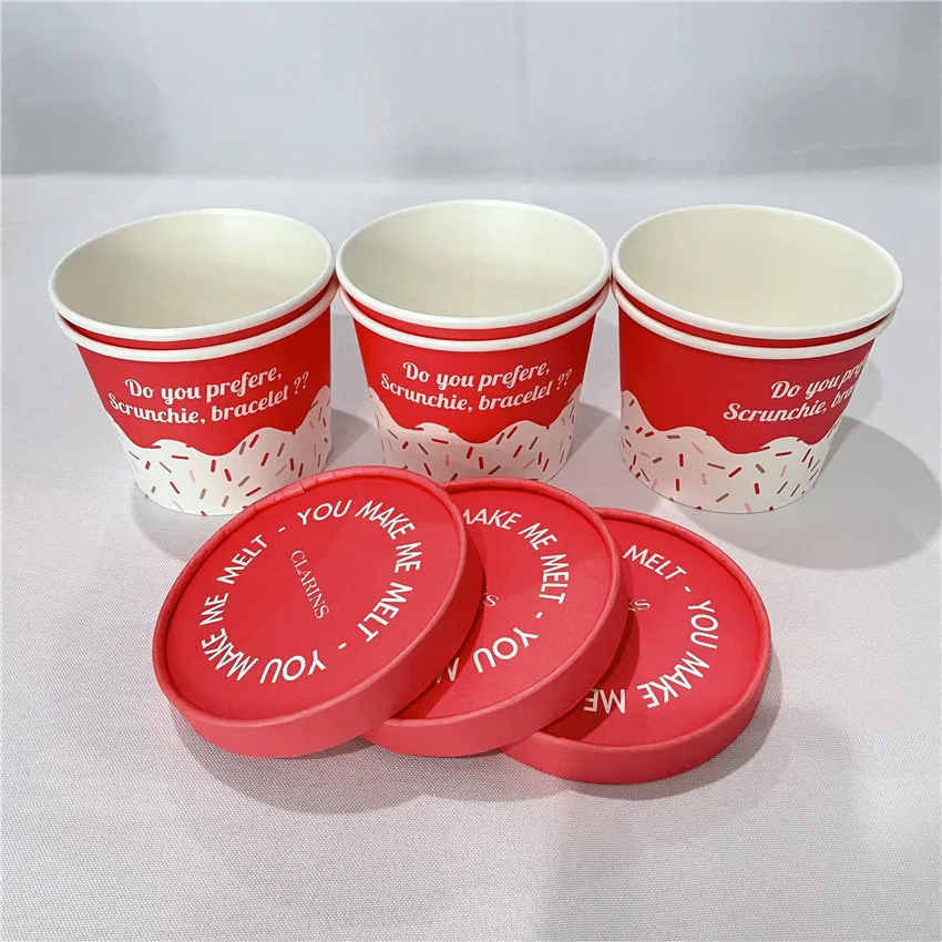 Wholesale custom cups recyclable Disposable ice cream with lid paper ice cream cup