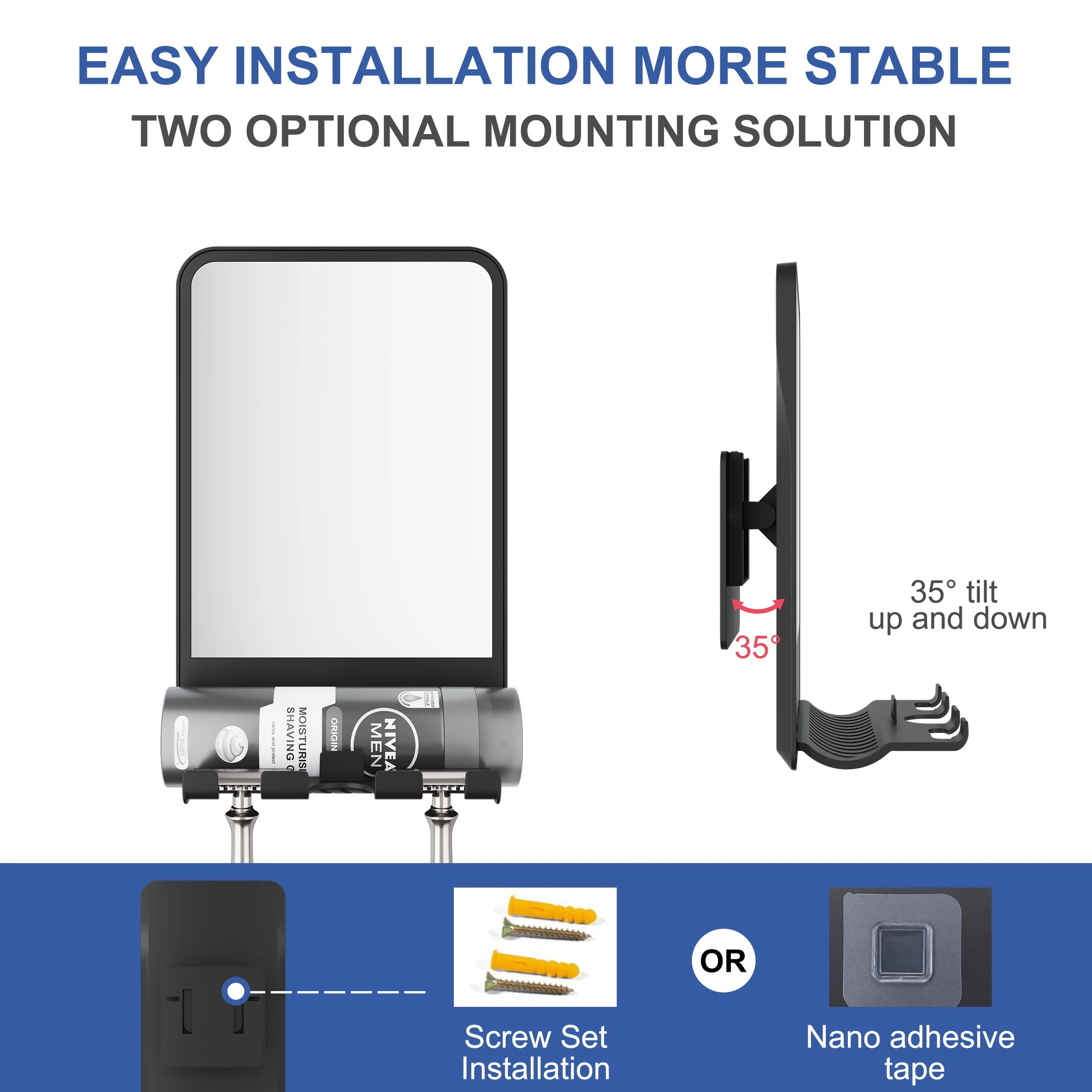 Upgraded Bathroom Wall Mounted No-Drilling Square Washroom Shower Fogless Shaving Mirror With Razor Holder Anti Fog Mirror