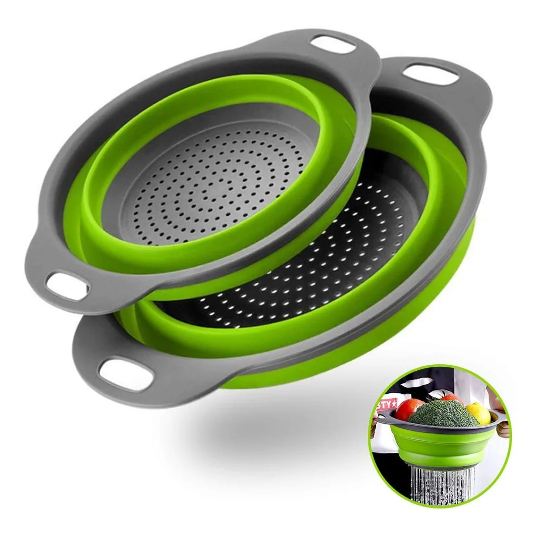 Plastic Collapsible Colander Set Mesh Colander Strainer Basket for Draining Fruit Vegetables Pasta