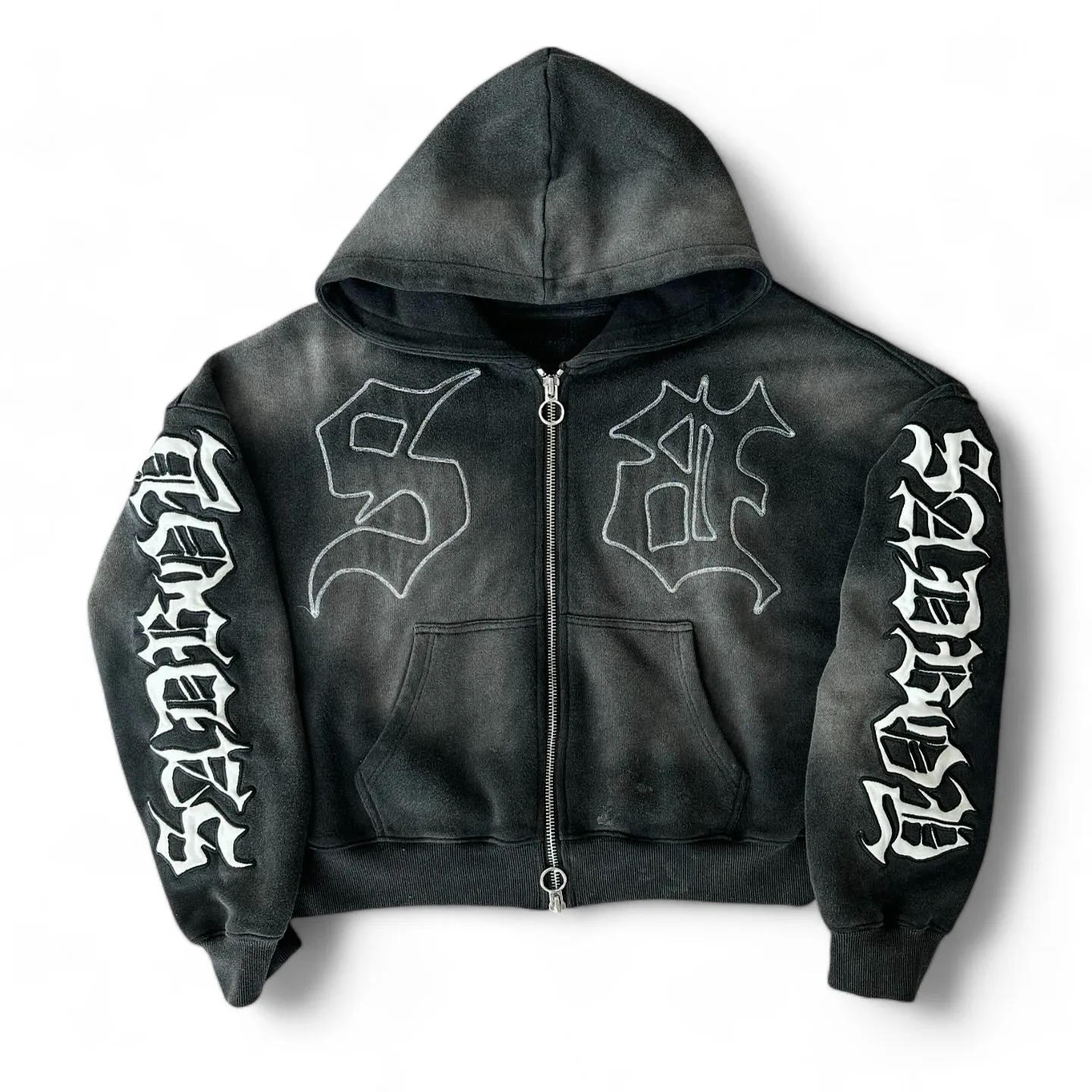 Пуловер на заказ отцветший от солнца толстый хлопковый укороченный Укороченный с вышивкой потертая кислота стирка толстовка молнии производителей