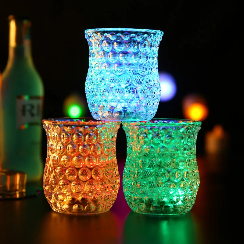 New Design Honeycomb Concave Shape Plastic PS Cup 7oz Light Up Cups Led Flashing Wine Glass For Bar