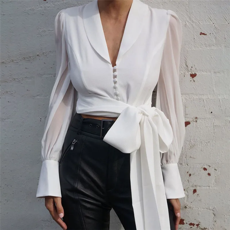 Новейшие модные сексуальные женские блузки на заказ с V-образным вырезом, новый дизайн 2021, шифоновые блузки с длинным рукавом