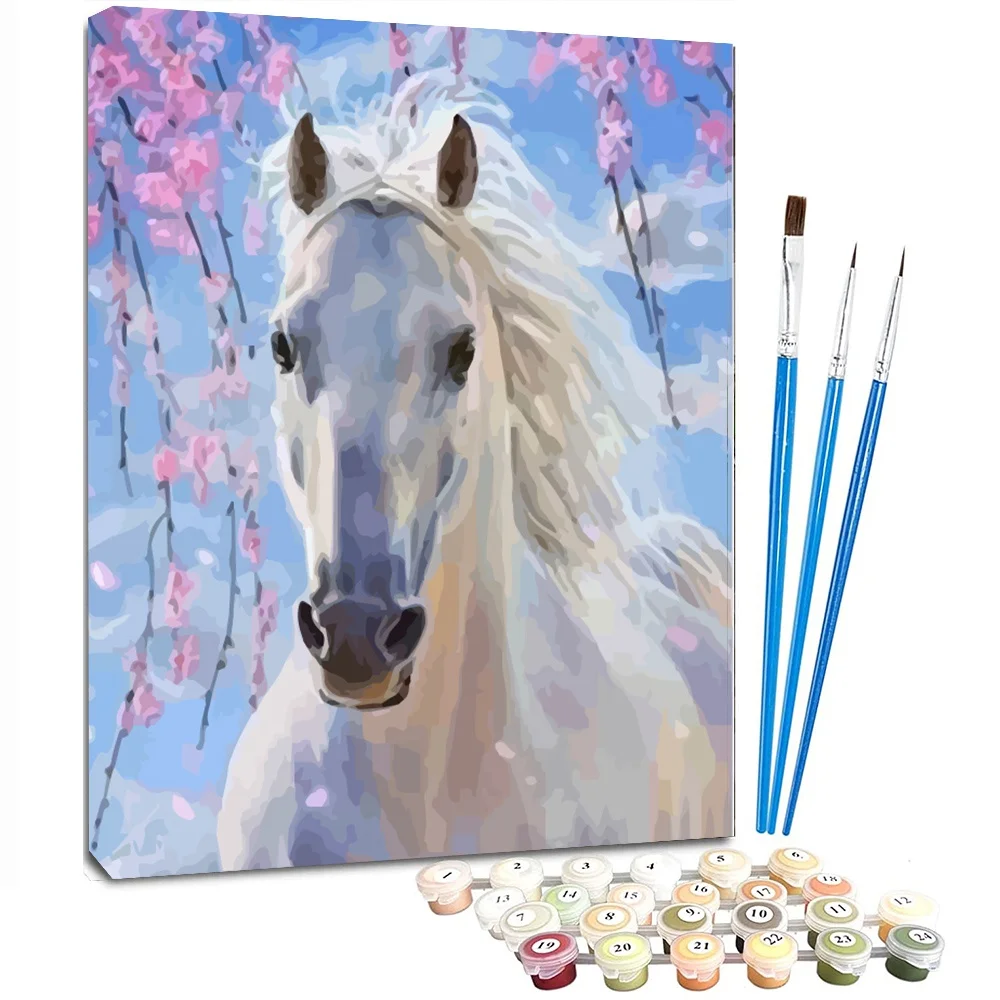 FIYO Framed Paint By Numbers Pictures for Adults Horse on Canvas Digital Coloring Drawing Oil Paintings By Number Home Decor