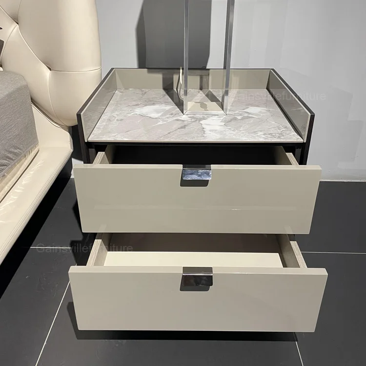 Luxury Designs Shiny  Shiny Lacquer Veneer Cover Marble Nightstand