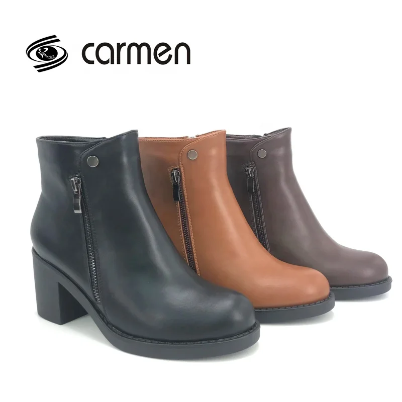 Custom logo women wholesale OEM ladies pu high heel side  fashion zipper boots Waterproof Leather Medium-Cut Safety Boot Shoe