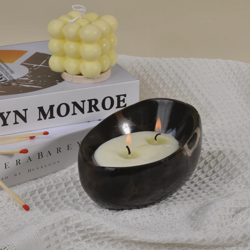 Factory direct sales natural marble bowl-shaped candle  holders, Wedding party home decor for  black marble Candle jar