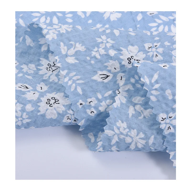 100% Cotton Wrinkled Floral Fabric For Making Ladies Spring Summer Dress