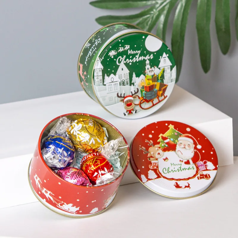 Wholesale Round Cookie Chocolate Candy Food Metal Tin Box Chocolate Christmas Box For Candy Packaging