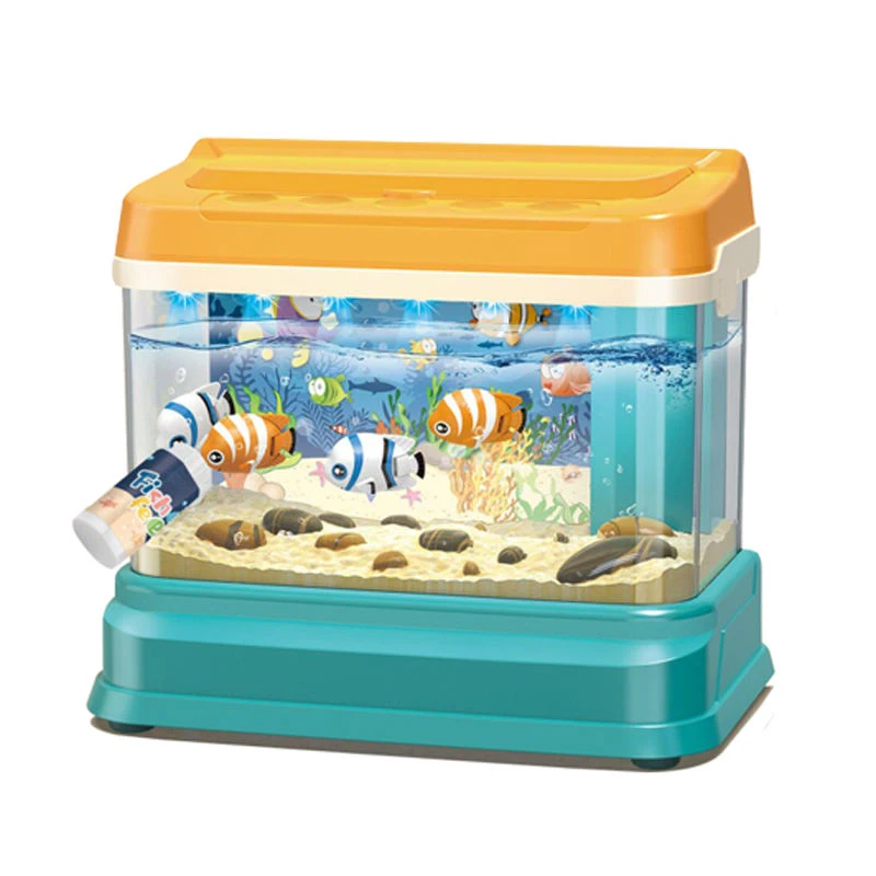 Electric Fishing Toy Multi-function Fishing Interactive Game Simulated Plastic Night Light Fish Tank Aquarium with Music for Kid