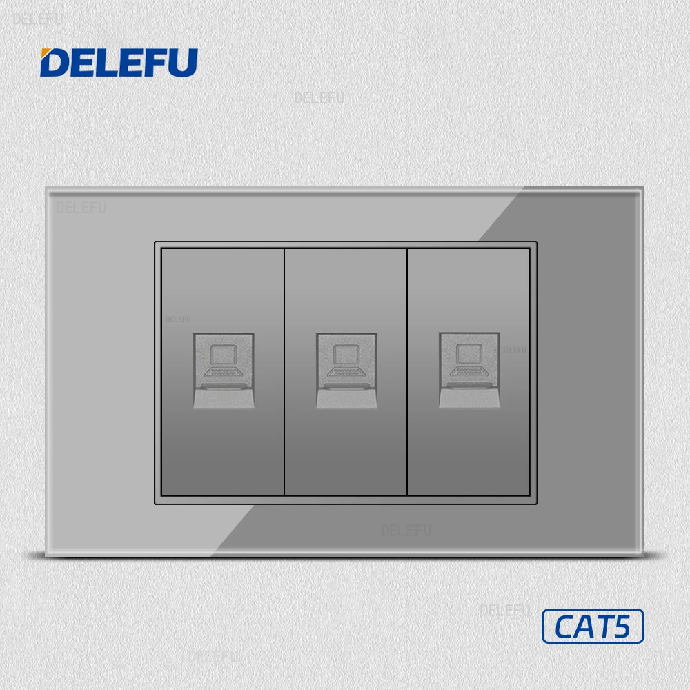 DELEFU glass grey panel American Standard series 118*74mm wall computer combination socket switch