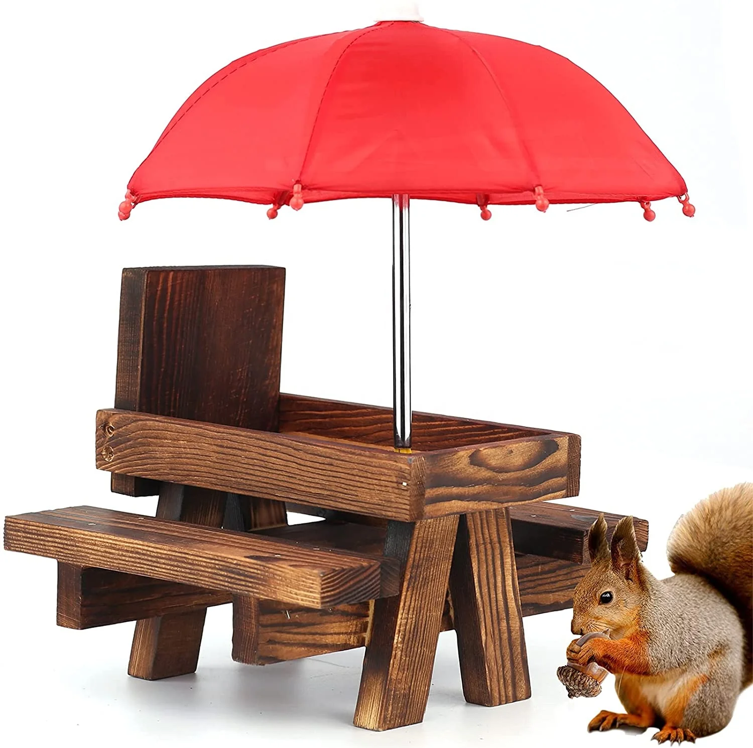 Wholesale Customized Squirrel Feeder Wooden Picnic Table With Umbrella and Corn Cobs Holder