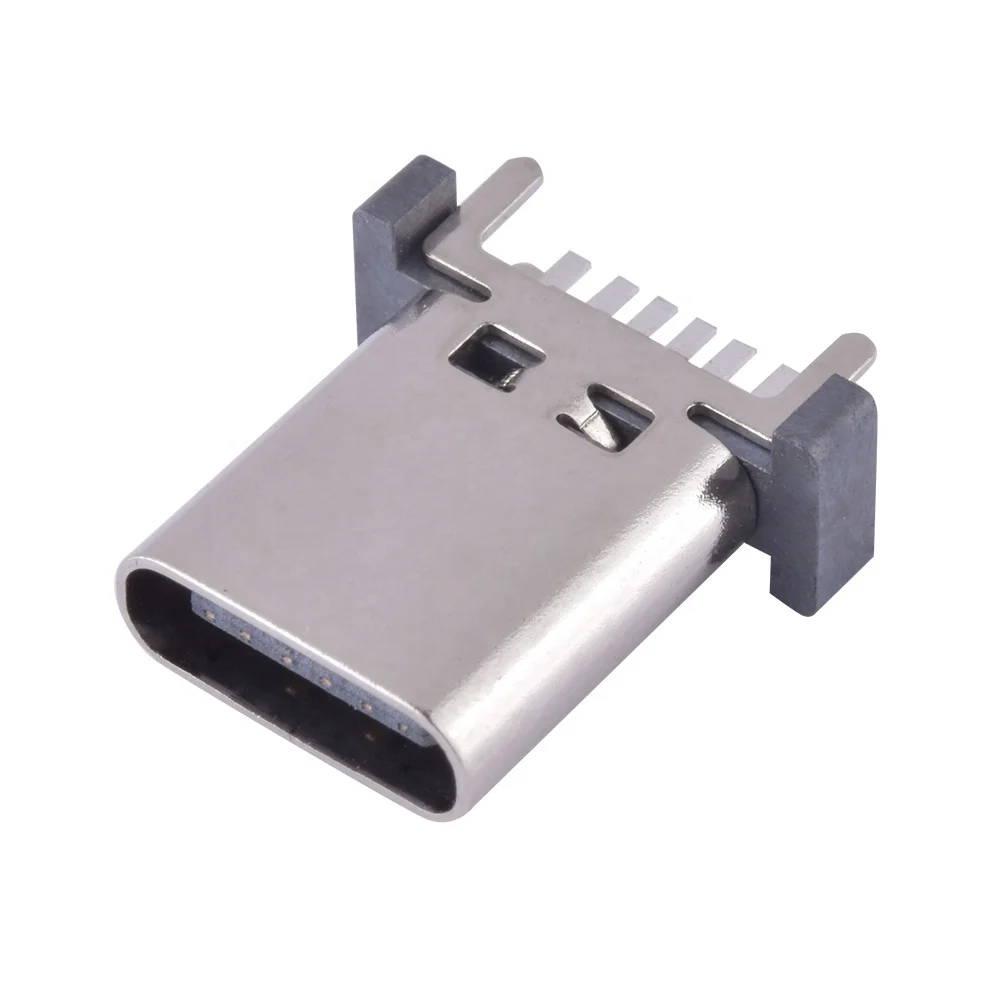 180 Degree Vertical Type 11.5mm USB C Female Socket Connector 6 Pin