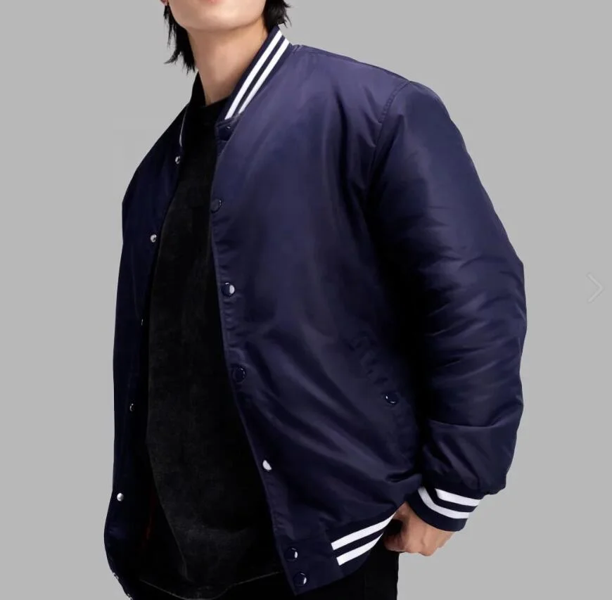 Full Nylon Durable Fabric Mens Winter Bomber Jacket Lined With Cotton Padding Autumn Baseball Varsity Jacket Street Windbreaker