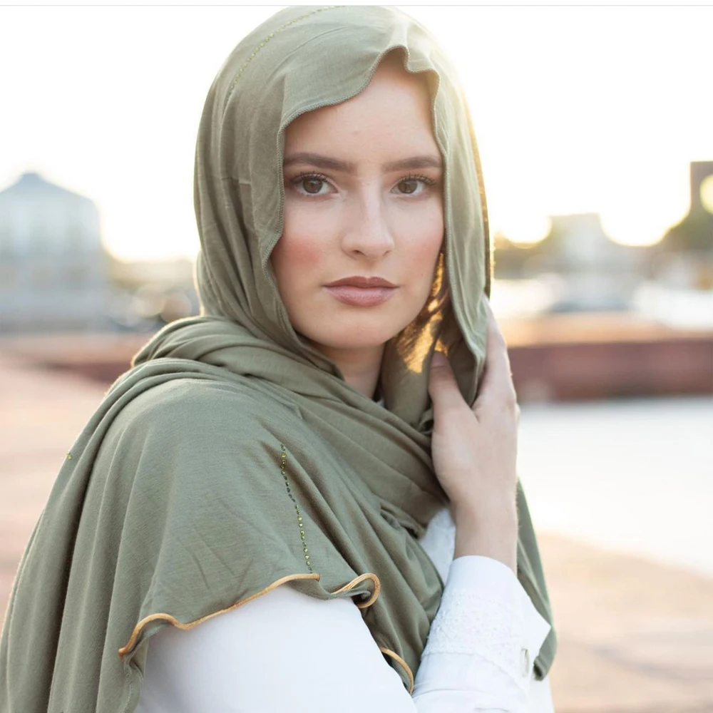 Netherlands hot selling Jersey Scarf classic stone design straight line stone design on plain jersey  hijab