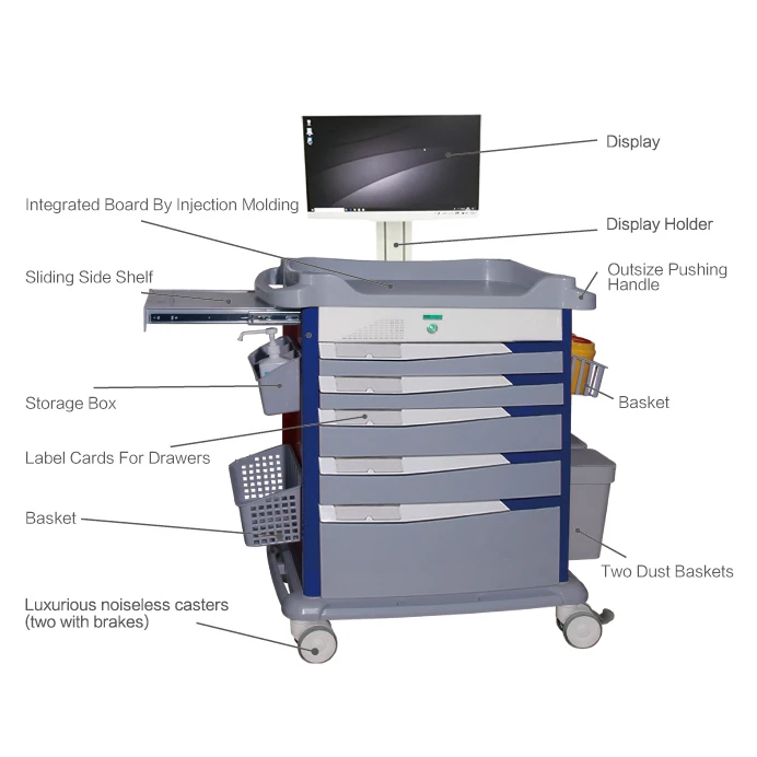 All-in-one Medical ABS Mobile Wireless Nursing Trolley Hospital Furniture