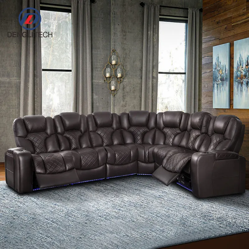 Modern L shape large corner sofa set furniture living room Luxury leather electric recliner home cinema seating storage couch