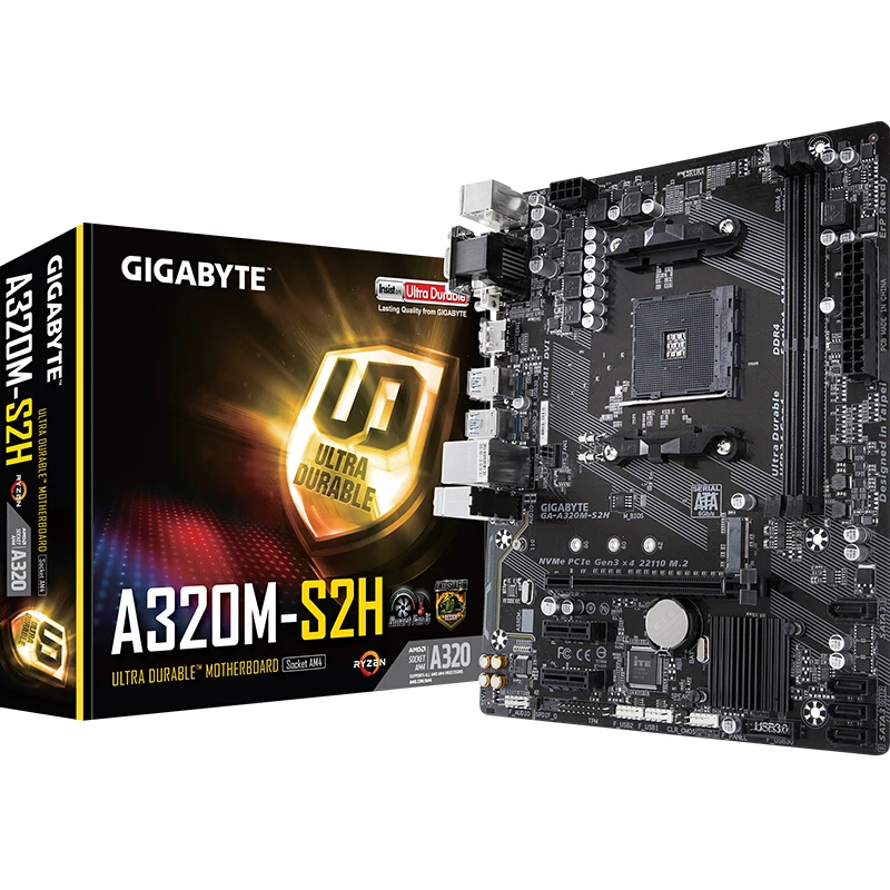  Новая десктопная Материнская плата Gigabyte A320M S2H M-ATX AMD A320/DDR4/M.2/USB3.1/sta3.0/SSD 32G AM4