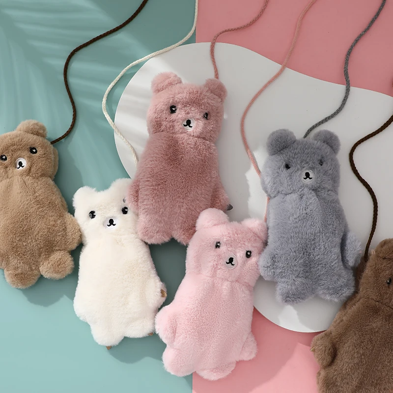 Cartoon winter warm hanging neck plush Kid mittens