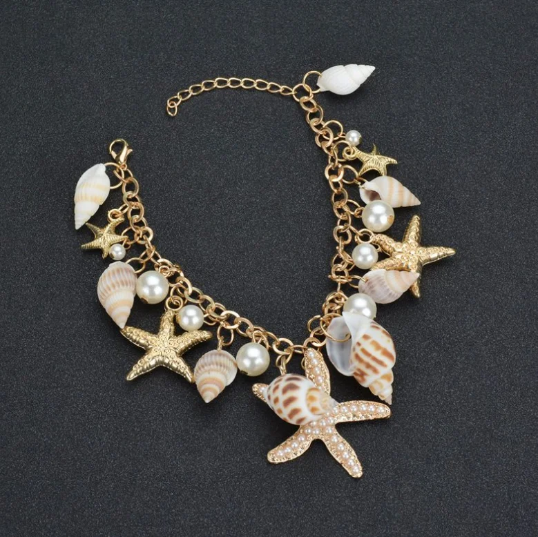 2023 Hot Sale Summer Style Ladies Starfish Shell Sea Beach Bracelets Tidal Marine Shells Starfish Bohemian Charm Bracelet Female