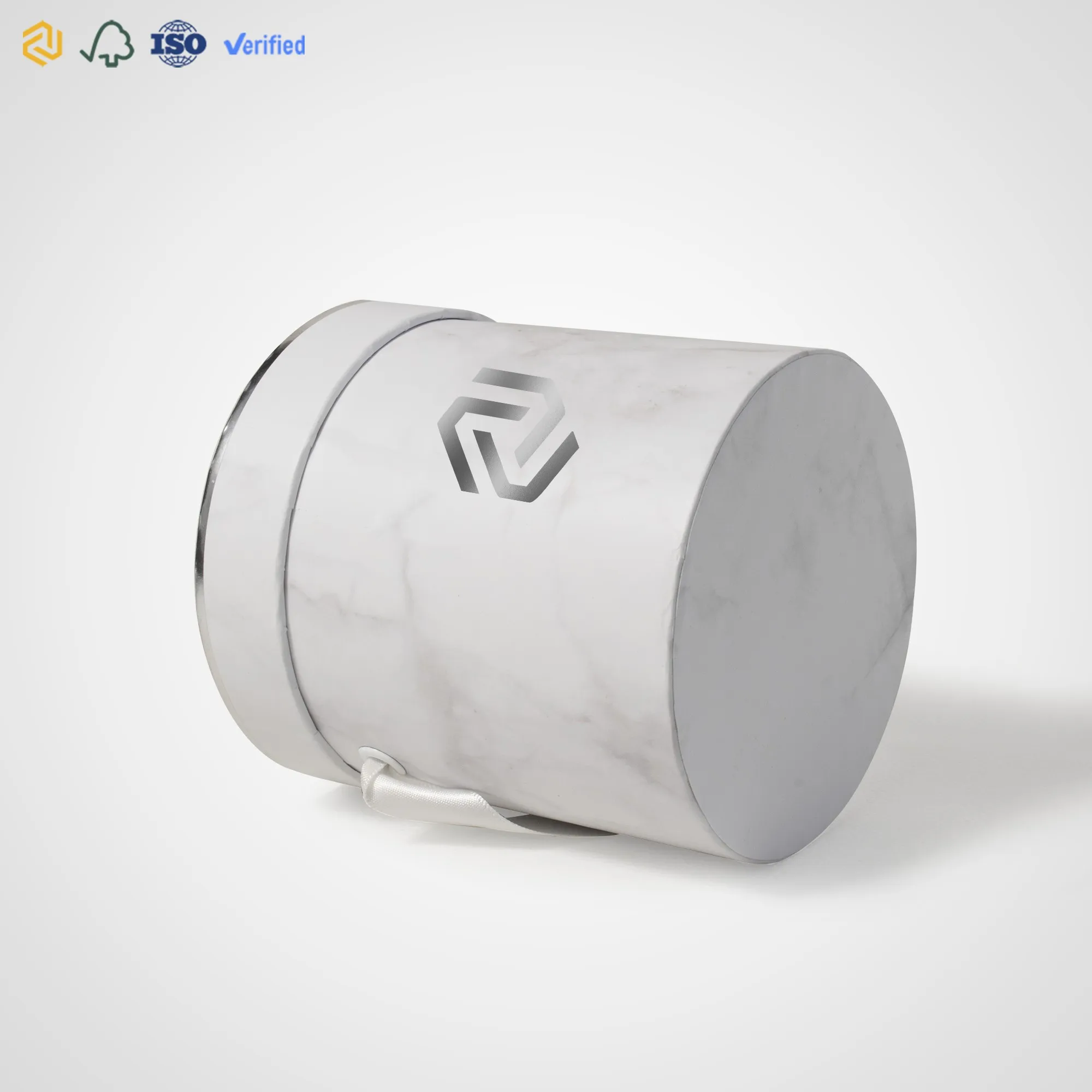 Luxury Silver Foil Large Round Marble Flower Packaging Box With Foam, Rose Paper Box For Bouquets