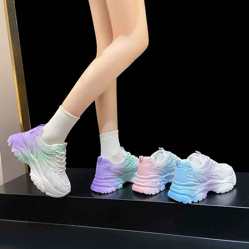 Xrh Lace Up Platform Sneakers Female Injection Molded Height Increasing Shoes Ladieds Mesh Breathable Flat Womens Chunky Shoes